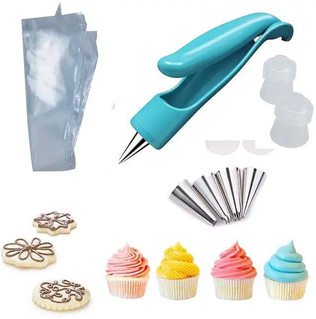 Main image of Pastry DIY Cake Decorating Pen, Xafissy Cake Decorating Pen Tool Kit Blue DIY Cake Decor Pen Supplies with 4 Different-Shaped Nibs, 4 Nozzles Decorative Bags and 2 Couplers
