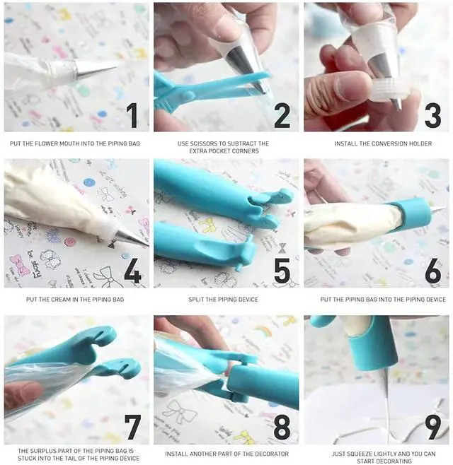 Alt view image 3 of 7 - Pastry DIY Cake Decorating Pen, Xafissy Cake Decorating Pen Tool Kit Blue DIY Cake Decor Pen Supplies with 4 Different-Shaped Nibs, 4 Nozzles Decorative Bags and 2 Couplers