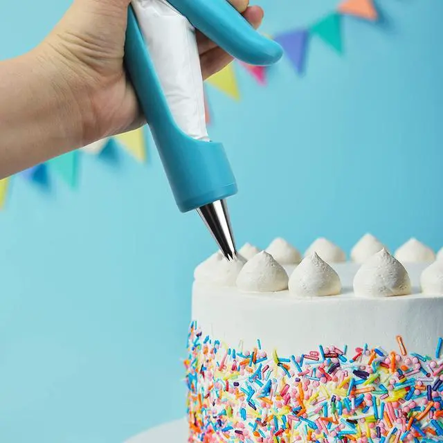 Alt view image 6 of 7 - Pastry DIY Cake Decorating Pen, Xafissy Cake Decorating Pen Tool Kit Blue DIY Cake Decor Pen Supplies with 4 Different-Shaped Nibs, 4 Nozzles Decorative Bags and 2 Couplers