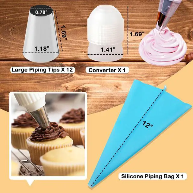 Alt view image 6 of 7 - 12PCS Large Piping Tips Set with Pastry Bag, Cake Decorating Tips for Cookie Cupcake Cake
