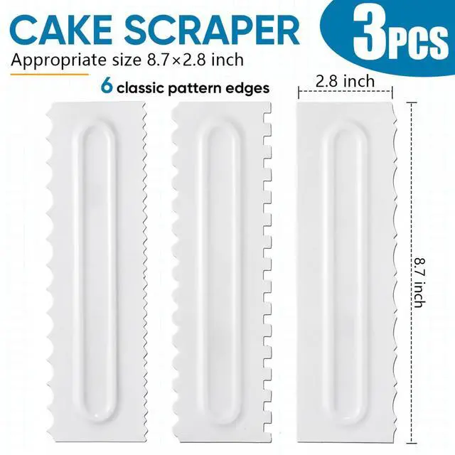 Alt view image 2 of 7 - 3 Pcs Cake Scraper Smoother 9 Inch Plastic Cream Decorating Comb Sided Patterned Edge Stripe DIY Tools for Icing Mousse Butter Frosting Baking Projects White