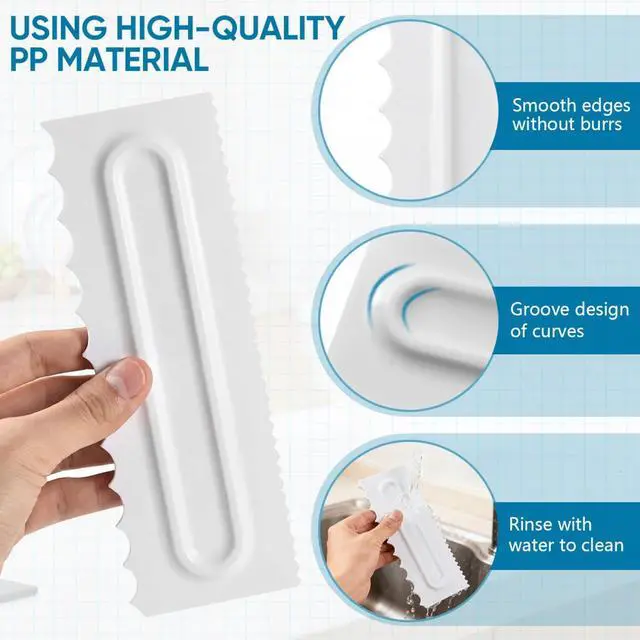Alt view image 3 of 7 - 3 Pcs Cake Scraper Smoother 9 Inch Plastic Cream Decorating Comb Sided Patterned Edge Stripe DIY Tools for Icing Mousse Butter Frosting Baking Projects White