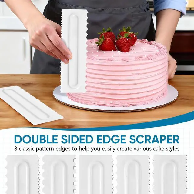 Alt view image 4 of 7 - 3 Pcs Cake Scraper Smoother 9 Inch Plastic Cream Decorating Comb Sided Patterned Edge Stripe DIY Tools for Icing Mousse Butter Frosting Baking Projects White