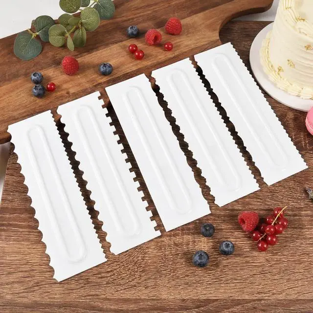 Alt view image 7 of 7 - 3 Pcs Cake Scraper Smoother 9 Inch Plastic Cream Decorating Comb Sided Patterned Edge Stripe DIY Tools for Icing Mousse Butter Frosting Baking Projects White