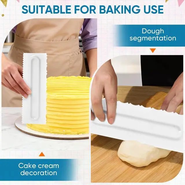 Alt view image 6 of 7 - 3 Pcs Cake Scraper Smoother 9 Inch Plastic Cream Decorating Comb Sided Patterned Edge Stripe DIY Tools for Icing Mousse Butter Frosting Baking Projects White