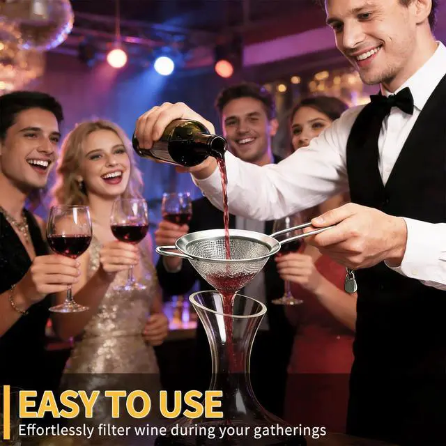 Alt view image 7 of 7 - Wine Strainer for Sediment, Fine Mesh Strainer for Kitchen, Made of 304 Stainless Steel, for Smoother Taste, No-Rust, Cone Shape with Rest and Long Handle, Ideal for Wine Decanter, Silver