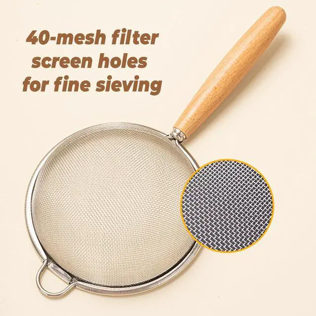 Alt view image 4 of 7 - 1 Pack Fine Mesh Strainer whit Hanlde,40 Mesh Stainless Steel Kitchen Strainer for Sifting, Draining Pasta, Straining Juice and Egg Whites