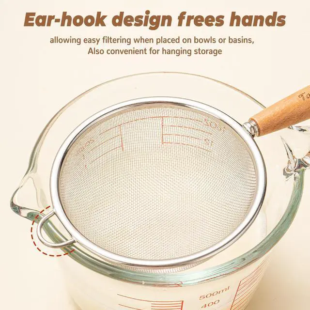 Alt view image 5 of 7 - 1 Pack Fine Mesh Strainer whit Hanlde,40 Mesh Stainless Steel Kitchen Strainer for Sifting, Draining Pasta, Straining Juice and Egg Whites