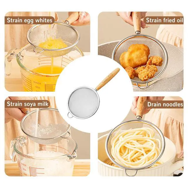 Alt view image 6 of 7 - 1 Pack Fine Mesh Strainer whit Hanlde,40 Mesh Stainless Steel Kitchen Strainer for Sifting, Draining Pasta, Straining Juice and Egg Whites