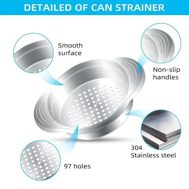 Alt view image 4 of 7 - 2 Pcs Stainless Steel Can Strainer - Tuna Press, Food Sieve, Oil Drainer Remover, Metal Lid Canning Colander, Filter for Canned Vegetables and Beans - Kitchen Supplies