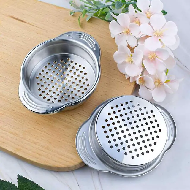 Alt view image 7 of 7 - 2 Pcs Stainless Steel Can Strainer - Tuna Press, Food Sieve, Oil Drainer Remover, Metal Lid Canning Colander, Filter for Canned Vegetables and Beans - Kitchen Supplies