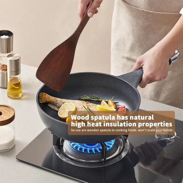 Alt view image 4 of 7 - Wooden Spatula for Cooking, Long Handle Flat Spatulas for Frying Pan, Left and Right Hand Wood Turner for Cooking Kitchen Utensils