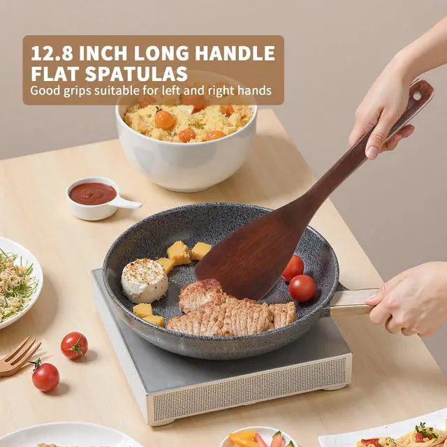 Alt view image 3 of 7 - Wooden Spatula for Cooking, Long Handle Flat Spatulas for Frying Pan, Left and Right Hand Wood Turner for Cooking Kitchen Utensils