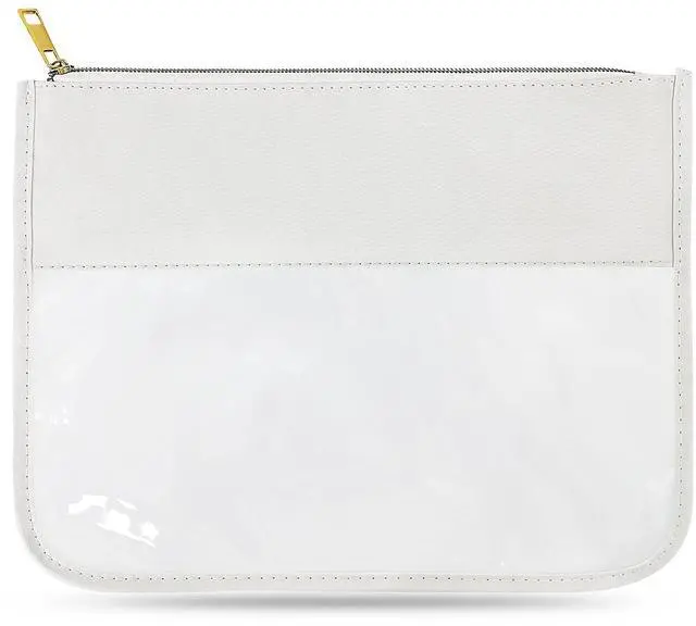 Main image of Nylon Makeup Bag DIY Chenille Letter Clear Travel Zipper Pouch, Preppy Makeup Bag Clear Cosmetic Bag, Water-proof Makeup Travel Pouch Snack Bags for Women (White)