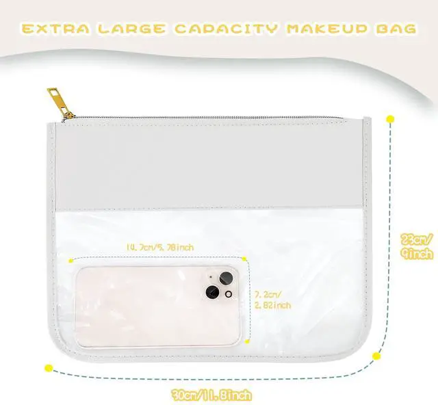 Alt view image 2 of 7 - Nylon Makeup Bag DIY Chenille Letter Clear Travel Zipper Pouch, Preppy Makeup Bag Clear Cosmetic Bag, Water-proof Makeup Travel Pouch Snack Bags for Women (White)