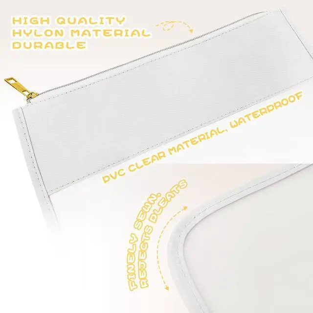 Alt view image 5 of 7 - Nylon Makeup Bag DIY Chenille Letter Clear Travel Zipper Pouch, Preppy Makeup Bag Clear Cosmetic Bag, Water-proof Makeup Travel Pouch Snack Bags for Women (White)