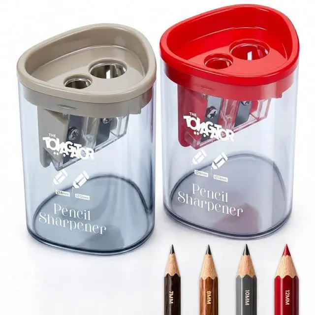 Main image of Manual Pencil Sharpener - 2 Pcs Dual Hole Premium Quality Pencil Sharpeners for Standard & Large Sized Pencils - Handheld Pencil Sharpener for Kids, Adults, Artists, (Red & Gray)