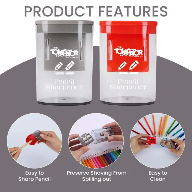 Alt view image 3 of 7 - Manual Pencil Sharpener - 2 Pcs Dual Hole Premium Quality Pencil Sharpeners for Standard & Large Sized Pencils - Handheld Pencil Sharpener for Kids, Adults, Artists, (Red & Gray)