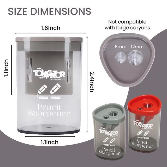 Alt view image 2 of 7 - Manual Pencil Sharpener - 2 Pcs Dual Hole Premium Quality Pencil Sharpeners for Standard & Large Sized Pencils - Handheld Pencil Sharpener for Kids, Adults, Artists, (Red & Gray)