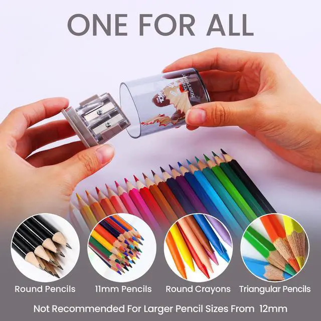 Alt view image 6 of 7 - Manual Pencil Sharpener - 2 Pcs Dual Hole Premium Quality Pencil Sharpeners for Standard & Large Sized Pencils - Handheld Pencil Sharpener for Kids, Adults, Artists, (Red & Gray)