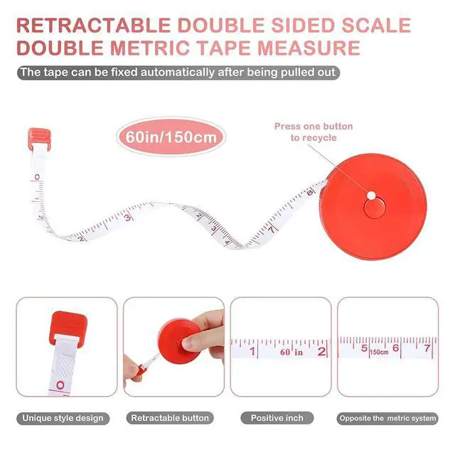 Alt view image 3 of 7 - Tape Measure, 4 Pack Soft Retractable Measuring Tape 60-Inch/150cm Double-Scale Metric Tape Measure,for Body Measuring Sewing Tailor Cloth Knitting Home Craft Measurements (Blue)