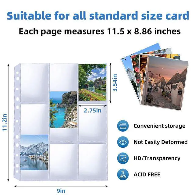 Alt view image 4 of 7 - 9 Pocket Card Sleeves, Holds 900 Cards, Trading Card Binder Sleeves, 3 Ring 9 Pocket Pages for Sports Cards, Coupons, Game Cards, 50 Pack