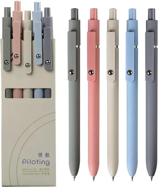 Main image of 5 Pack Black Gel Pens - Quick Dry Ink, 0.5mm Fine Point Retractable Roller Ball, Cute Aesthetic for School, Office, Home, Diary, Gift (Style1)