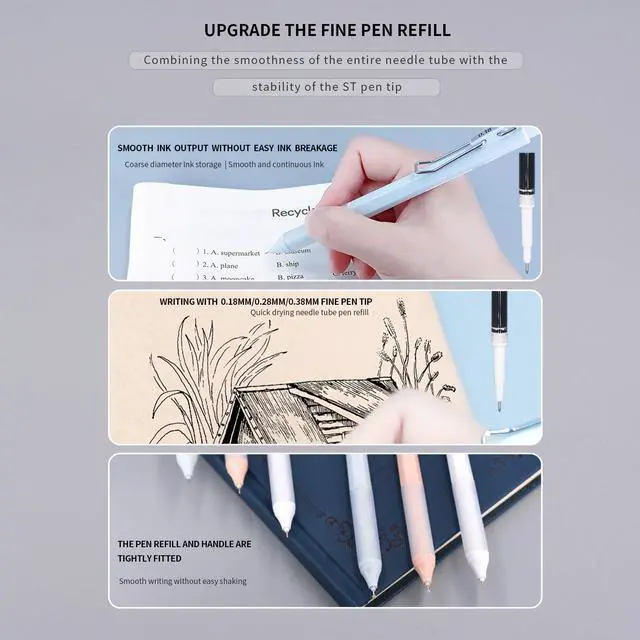 Alt view image 5 of 7 - 6pcs Gel Pen set, Black Ink Pens 0.18mm /0.28mm / 0.38mm Ultra Fine point Smooth Writing Pens with Silicone Grip, Retractable Cute Pens for Journaling NoteTaking sketching drawing stationery