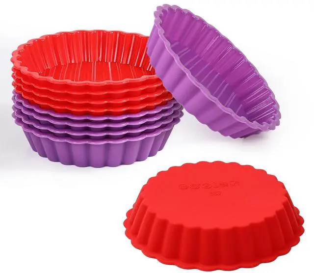 Main image of Silicone Quiche Pan, Mini Pie Pan Non-stick Round Silicone Tart and Pie Molds 10 Packs