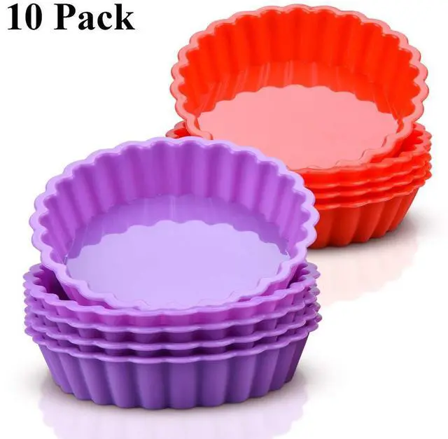 Alt view image 3 of 7 - Silicone Quiche Pan, Mini Pie Pan Non-stick Round Silicone Tart and Pie Molds 10 Packs