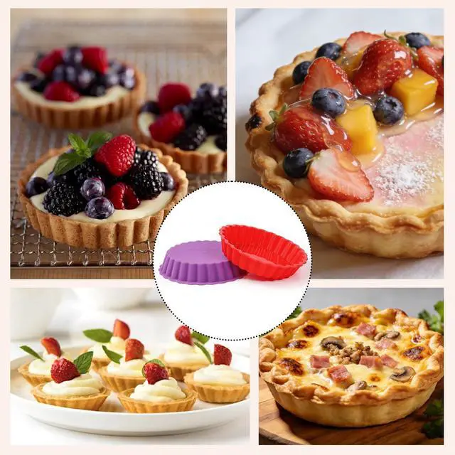 Alt view image 2 of 7 - Silicone Quiche Pan, Mini Pie Pan Non-stick Round Silicone Tart and Pie Molds 10 Packs