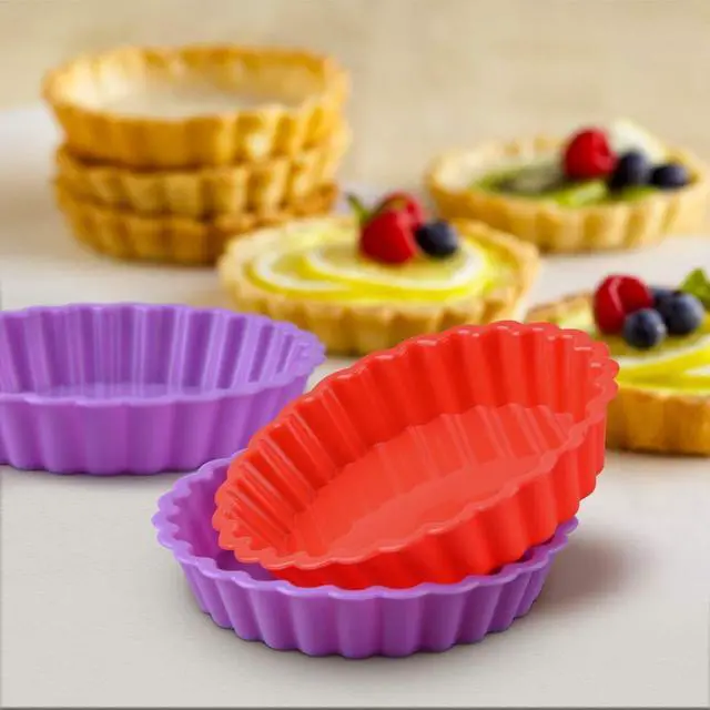 Alt view image 5 of 7 - Silicone Quiche Pan, Mini Pie Pan Non-stick Round Silicone Tart and Pie Molds 10 Packs