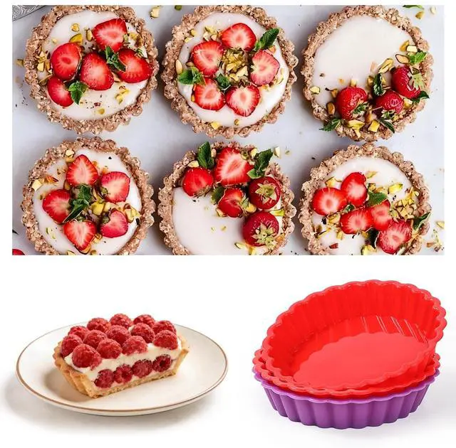 Alt view image 7 of 7 - Silicone Quiche Pan, Mini Pie Pan Non-stick Round Silicone Tart and Pie Molds 10 Packs