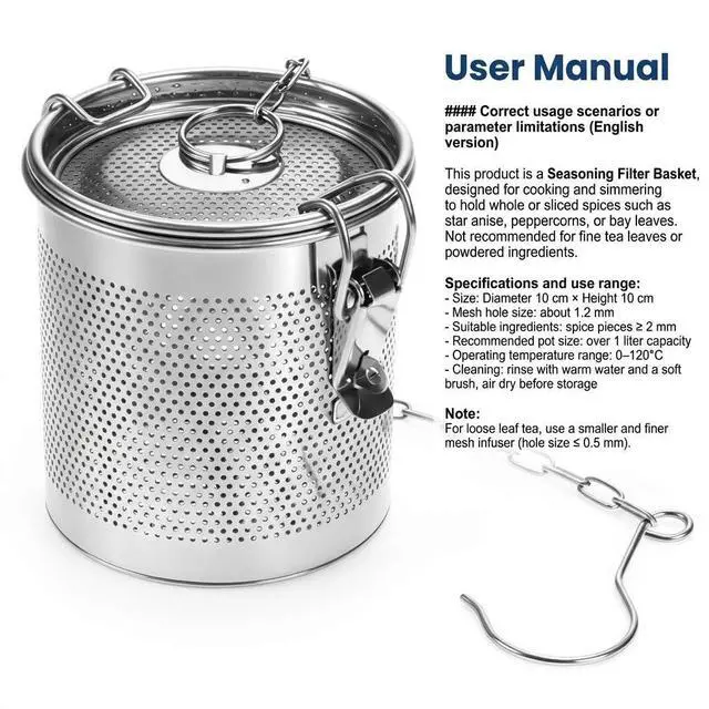 Alt view image 2 of 7 - Stainless Steel Seasoning Filter Basket 10x10cm Mesh Spice Infuser for Soup Pot, Stew, Broth