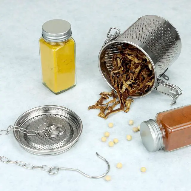 Alt view image 5 of 7 - Stainless Steel Seasoning Filter Basket 10x10cm Mesh Spice Infuser for Soup Pot, Stew, Broth