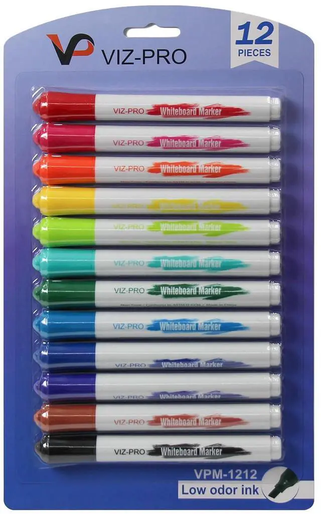 Alt view image 2 of 7 - Dry Erase Markers, Chisel Tip, Assorted Colors, 12-Count Low-Odor Whiteboard Pens