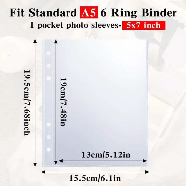 Alt view image 2 of 7 - 50 Pack 50 Pocket 5x7Clear Page Protectors for A5 Binder 6 Ring Top Loading Paper Protector Sheets Binder Sleeves for Cards,Photocards,Postcards,Pictures,Stickers,and Cash Organizer(50)