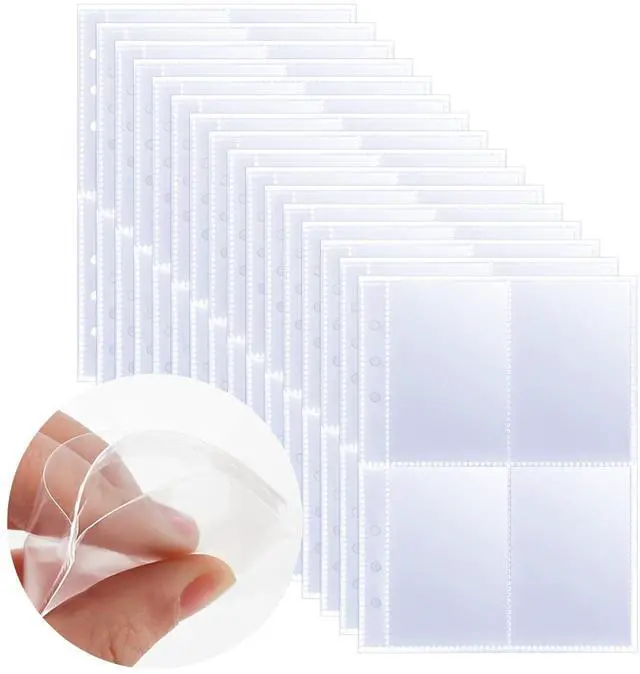 Main image of Photocard Sleeves 50 Pack 400 Pockets 6 Ring A5 Binder Sleeves 2.5x3.5 Inch Double-Sided 4 Pocket Page Protector for Game Cards, Photos, Postcards