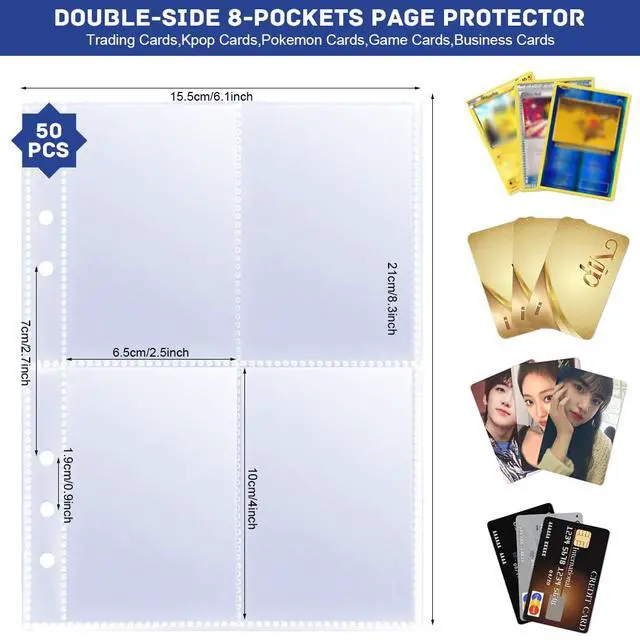 Alt view image 2 of 7 - Photocard Sleeves 50 Pack 400 Pockets 6 Ring A5 Binder Sleeves 2.5x3.5 Inch Double-Sided 4 Pocket Page Protector for Game Cards, Photos, Postcards