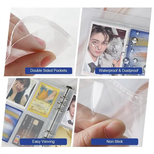 Alt view image 4 of 7 - Photocard Sleeves 50 Pack 400 Pockets 6 Ring A5 Binder Sleeves 2.5x3.5 Inch Double-Sided 4 Pocket Page Protector for Game Cards, Photos, Postcards