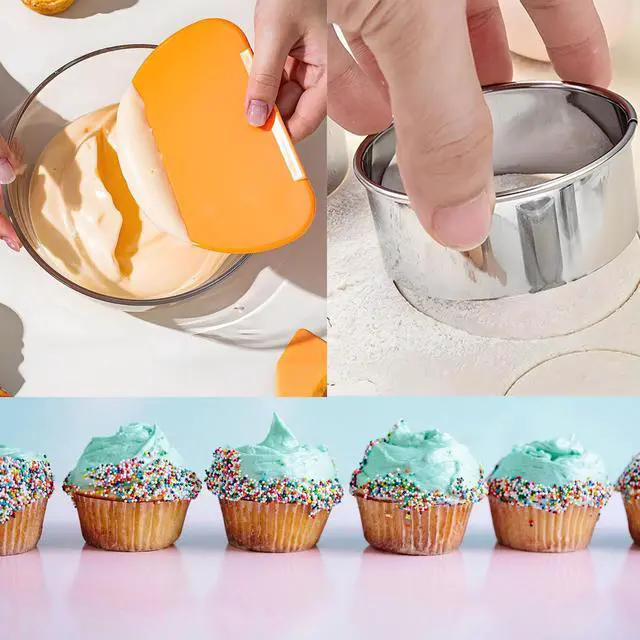 Alt view image 3 of 7 - 8pc Round & Circle Cookie Cutter Set with 2 Scrapers - 6 Stainless Steel Biscuit Cutters (2"-6", 1.18" Deep) - Includes 6" Bench Scraper & Silicone Bowl Scraper - Tools for Pastry, Donuts & Scones
