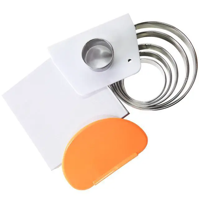 Alt view image 6 of 7 - 8pc Round & Circle Cookie Cutter Set with 2 Scrapers - 6 Stainless Steel Biscuit Cutters (2"-6", 1.18" Deep) - Includes 6" Bench Scraper & Silicone Bowl Scraper - Tools for Pastry, Donuts & Scones