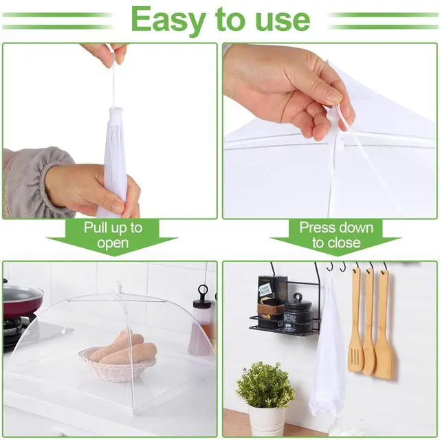 Alt view image 4 of 7 - 4 Pack Mesh Food Covers 17 inch, Large and Tall Food Covers, Pop-Up Mesh Food Covers Tent Umbrella for BBQs, Outdoors, Screen Tents, Parties Picnics, Fruit Cover