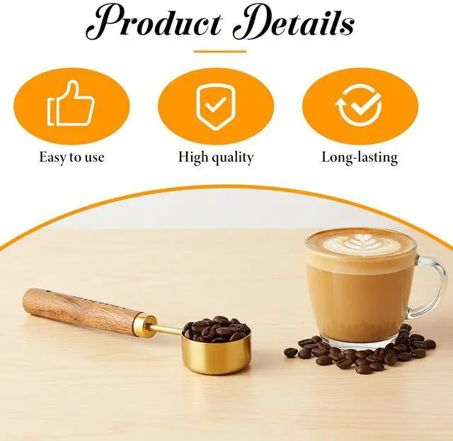 Alt view image 3 of 7 - Gold Measuring Spoons Set of 4, Stainless Steel Coffee Measuring Scoop with Wooden Handles Teaspoon Measuring Cups for Coffee Tea Spices Cooking Baking