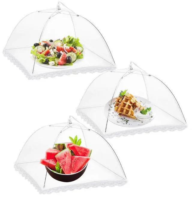 Main image of 3 Pack Food Covers 12 Inch Pop-Up Encrypted Mesh Plate Serving Tents, Fine Net Screen Umbrella for Outdoors, Parties, Picnics, BBQs, Reusable and Collapsible