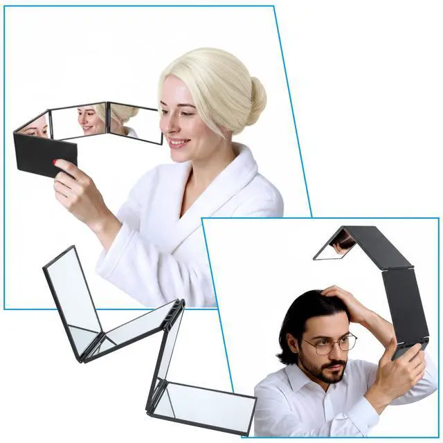 Alt view image 7 of 7 - 360 Degree Self Cut Mirror Foldable Makeup Mirror Handheld Desktop DIY Haircut Tool Styling Grooming for Men 4 Way Mirrors 360 Mirrors for Women for Braiding