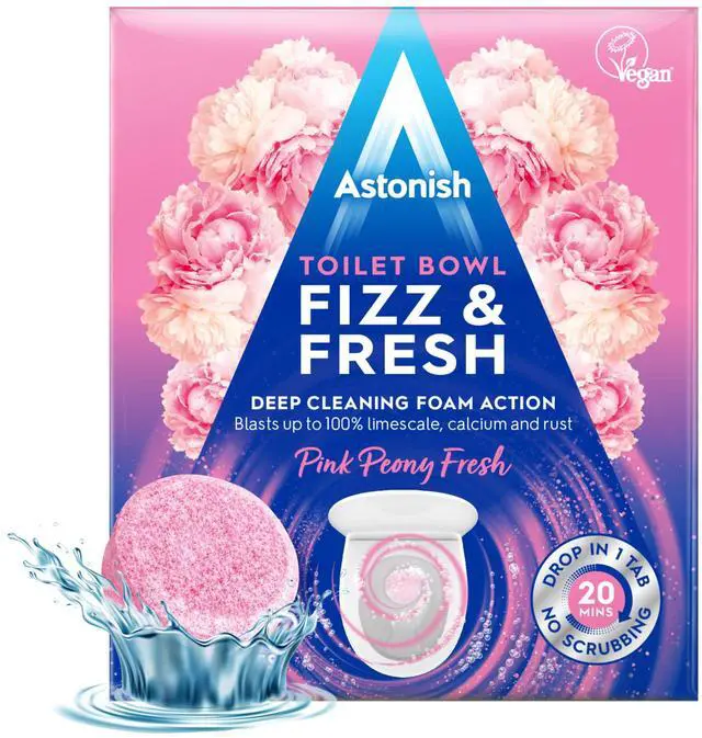 Main image of Toilet Bowl Cleaner Tablets, 8 Count Fizzing Drop In Tabs Remove Limescale, Calcium & Rust No Scrub Foaming Action, Vegan & Cruelty Free, Fresh Peony Scent
