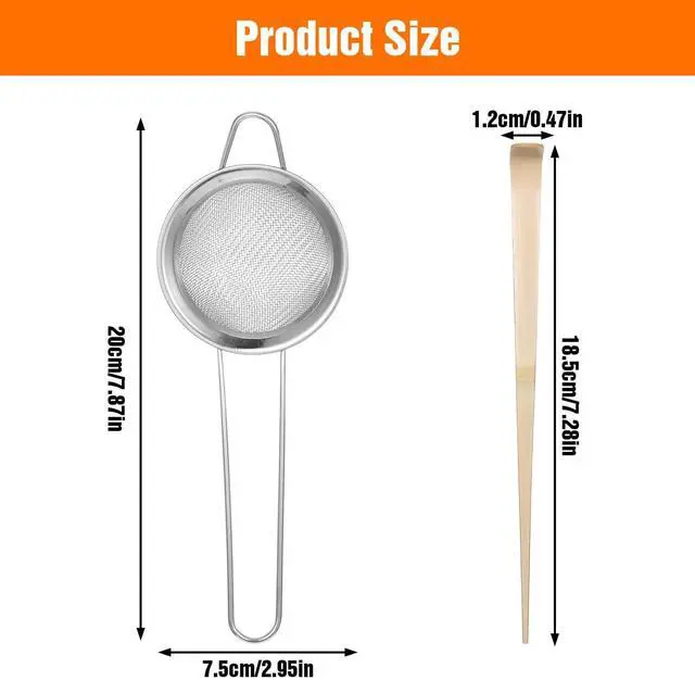 Alt view image 2 of 7 - 3" Matcha Sifter Small Sifter for Matchaa Strainer Small Mesh Strainer Fine Mesh Stainless Steel Tea Strainers, Bamboo Matcha Scoop Spoon Tools for Measuring