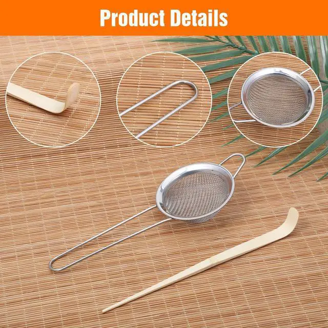 Alt view image 3 of 7 - 3" Matcha Sifter Small Sifter for Matchaa Strainer Small Mesh Strainer Fine Mesh Stainless Steel Tea Strainers, Bamboo Matcha Scoop Spoon Tools for Measuring