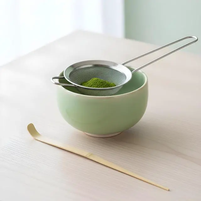 Alt view image 6 of 7 - 3" Matcha Sifter Small Sifter for Matchaa Strainer Small Mesh Strainer Fine Mesh Stainless Steel Tea Strainers, Bamboo Matcha Scoop Spoon Tools for Measuring